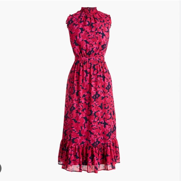 J. Crew Sleeveless Smocked-Neck Midi Dress Cottagecore Preppy Chiffon Sz 8 - Picture 1 of 7